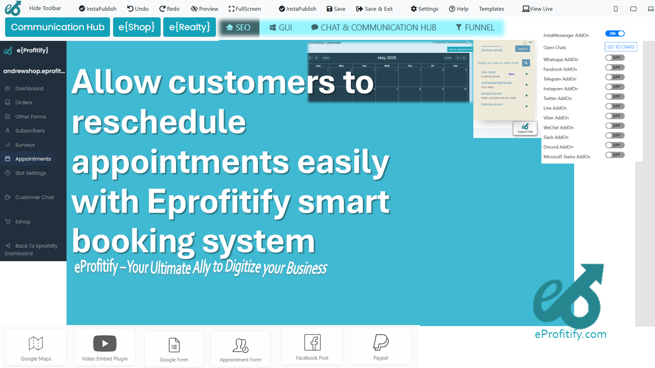 Allow customers to reschedule appointments easily with Eprofitify smart booking system